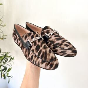 Tod's Double T Calf Hair Leather Loafers Brown/Black 38.5